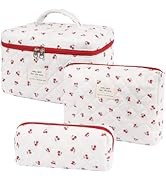 SXS LACONIC Quilted Makeup Bag,Large Cosmetics Bag Set,Cotton Coquette Floral Make up Pouch,Trave...