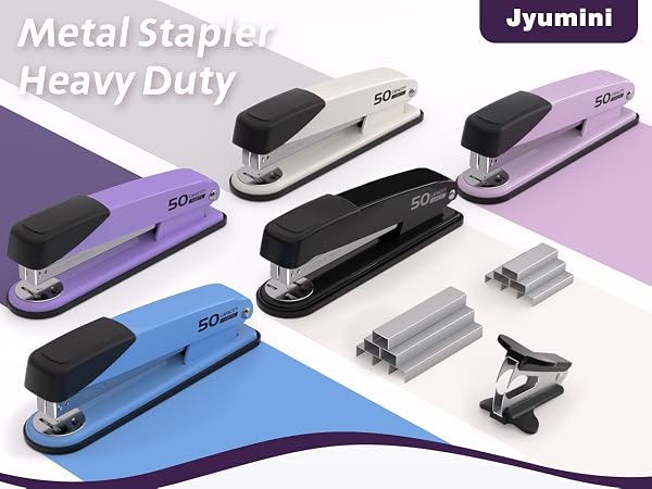 Black, White, Pink, Purple, Blue Metal Stapler Heavy Duty with 2000 Pcs Staples and Staple Remover