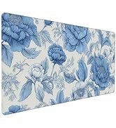 SEIFUD Blue Chinoiserie Mouse Pad,Blue and White Floral Desk Mat, XXL Large Floral Preppy Trendy ...