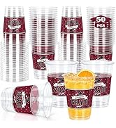 QZYL 50 PCS Graduation Cups, 14 OZ Maroon Graduation Supplies, Disposable Plastic Cup Bulk for Cl...