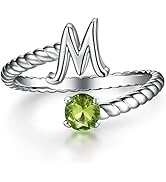 Adjustable A to Z Initial Letter Ring |1-12 Month Birthstone Rings for Girls Women | Personalized...