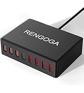 USB Charging Station, RENGOGA 100W USB Charger Hub 8 Port Desktop Fast Charger for Multiple Devic...