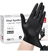 Schneider Black Vinyl Exam Gloves, 4 mil, Disposable Latex-Free Plastic Gloves for Medical, Cooki...