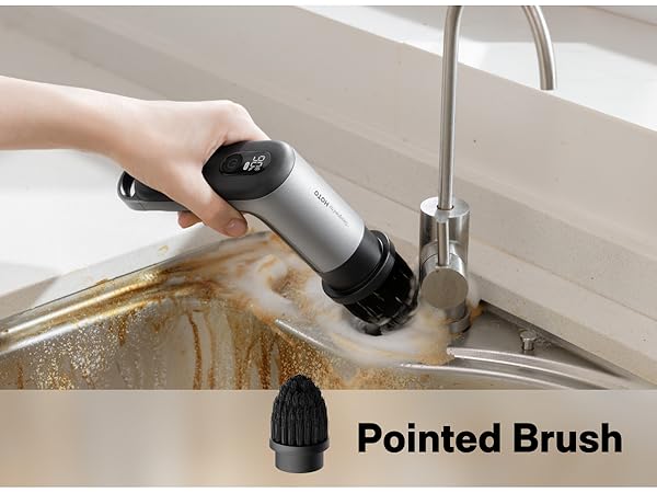Pointed Brush: For dirt in narrow areas: corners, crevices, grooves and sinks