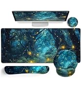 LIMKRIAN Mouse Pad with Wrist Rest, Firefly Forest Computer Desk Mat Set | Ergonomic Wrist Rest f...