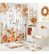 4pcs Farmhouse Pumpkin Shower Curtain Fall Bathroom Decor Set 72 X 72 In | with Non-Slip Washable...