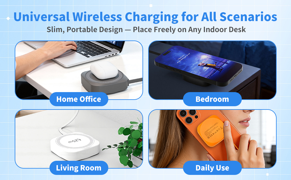 Portable 25W magnetic wireless charger suitable for office,bedroom, living room and daily travel use