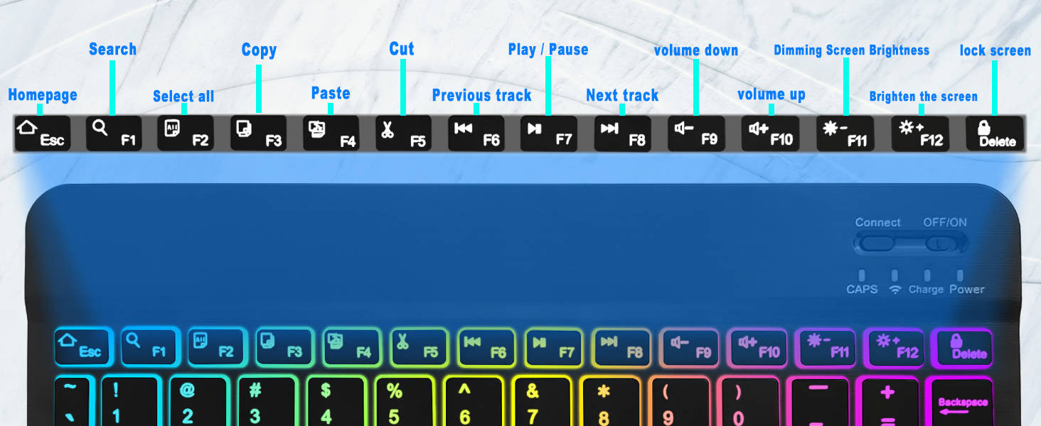 Universal Tablet Backlit Keyboard Case Black - 19