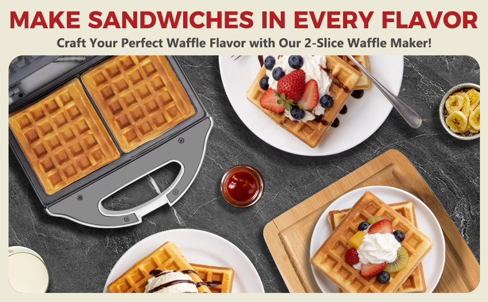 craft your perfect waffle flavor with our 2-slice waffle maker
