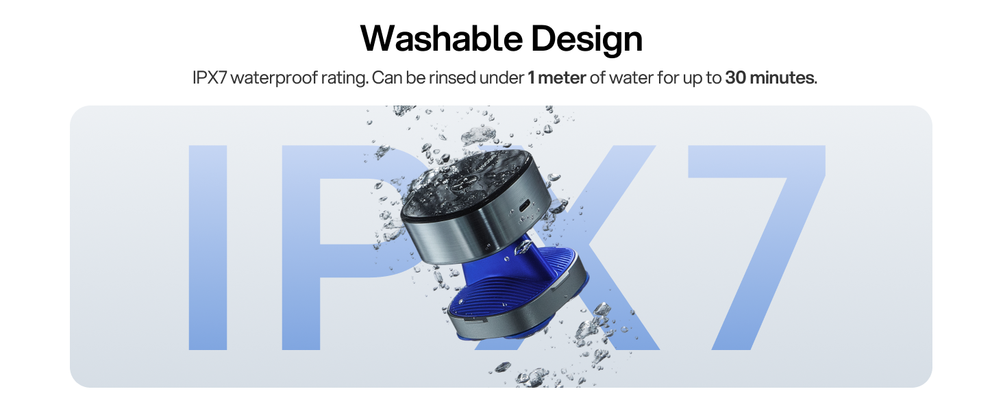 Technical product diagram with blue and white elements showing device specifications and assembly details against light background.