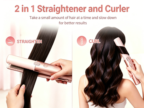 Cordless Hair Straightener Dual Voltage Mini Flat Iron Curler
