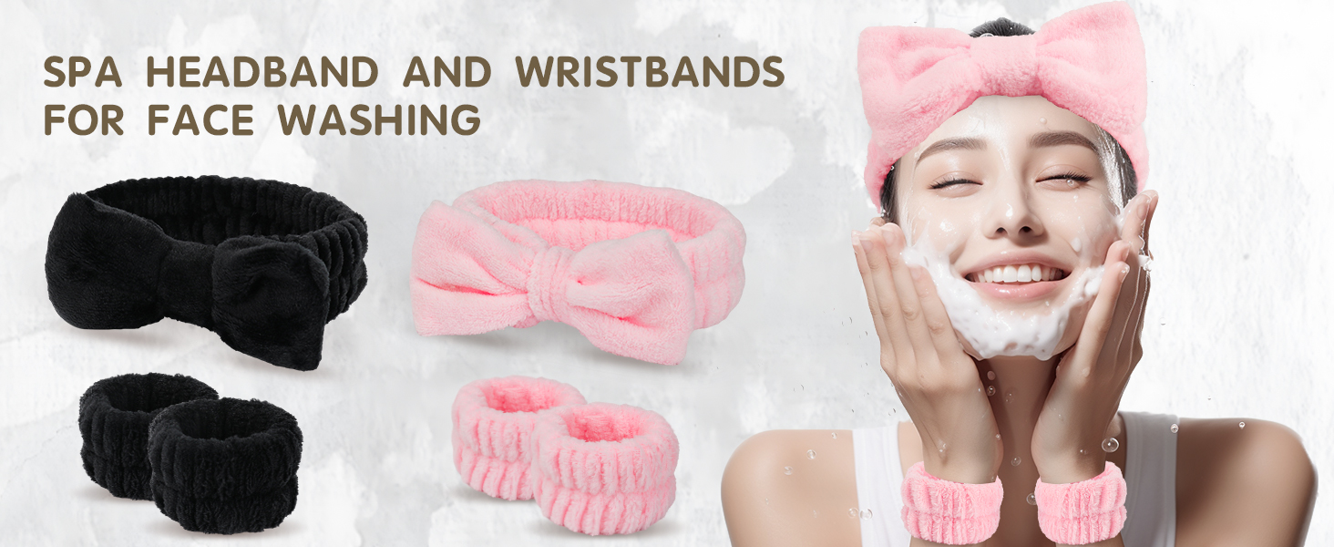 Spa headband and wristbands for face washing 