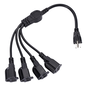 1 to 4 Outlet Power Cord Splitter Extension Cable