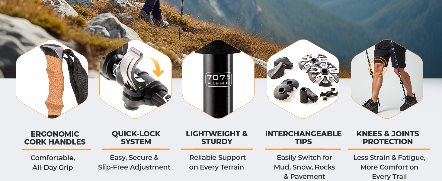 adjustable trekking poles ergonomic grip sweat absorbing hiking sticks anti shock walking pole