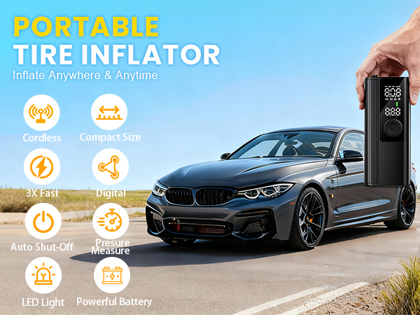tire inflator portable air compressor for car, bike, bycicle, balls