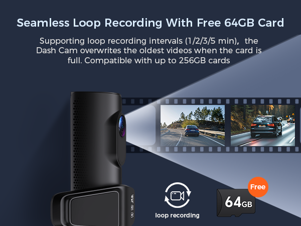 Seamless Loop Recording With Free 64CB Card DASH CAMERA