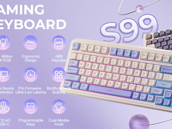 AULA S99 Pro Bluetooth keyboard gaming 99 keys with intelligent screen rgb backlit