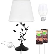 Kakanuo USB Touch Table Lamp Bedside Lamp with USB C Charging Ports for Living Room, White 3 Way ...