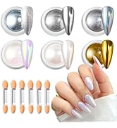 6 Colors Chrome Nail Powder,Gold Silver Super Metallic Effect Chrome Powder for Nails,Holographic...