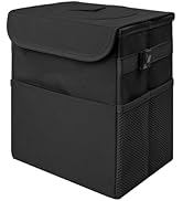 Car Trash Can Bin with Lid - Collapsible Car Garbage Can with Storage Pockets-Black Mini Leakproo...
