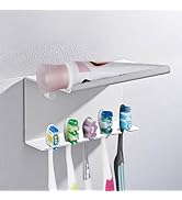 Wall Mounted Toothbrush Holder for Bathroom Shower, 5 Slots Aluminum Self-Adhesive Tooth Brush, T...