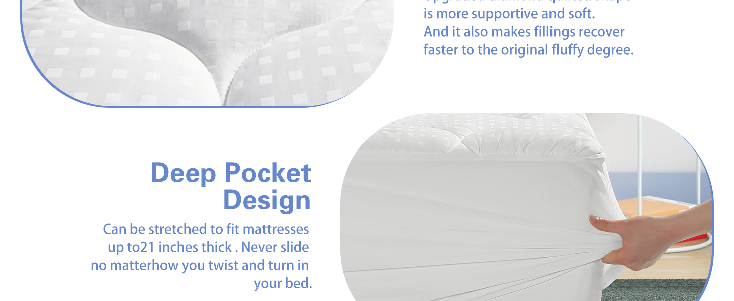 LEISURE TOWN Mattress Pad Cover Cooling Mattress Topper Cotton Top Pillow Top Deep Pocket White