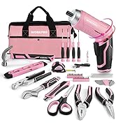 WORKPRO 53-Piece Pink Tool set with Electric Cordless Screwdriver, Basic Tool Kit Set for Women w...