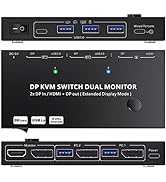 DP KVM Switch Dual Monitor, MST SST 2 in 2 Out Displayport KVM Switcher Support Extend and Mirror...