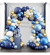 Navy Blue and Gold Balloons Arch Kit, Blue and White Balloon Arch Kit with Metallic Dark Light Bl...