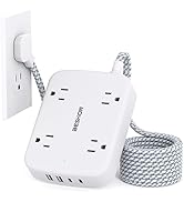 Surge Protector Power Strip with 2 USB C - 5 Ft Flat Extension Cord Flat Plug Power Strip, 4 Wide...