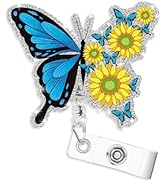Butterfly Sunflower Badge Reel for Nurses - Cute Retractable ID Badge Holder with Metal Clip &amp; Du...
