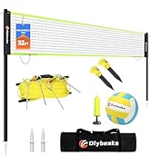 Portable Outdoor Volleyball Net Set for Backyard Beach with Adjustable Poles, Soft PU Volleyball ...