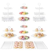Unokit Dessert Table Display Set - 12Pcs Set Include 2 Round &amp; 2 Square 3-Tier Wavy Dessert Stand...