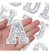26Pcs Glitter Iron on Letters Silver Glitter Sequin Letter Patches Bling Letters for Clothing Hat...
