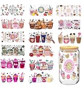 UV DTF Cup Wrap Transfer Stickers for Glass, 15 Sheets Cup Rub on Transfers for Crafting Cup Deca...