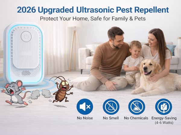 2026 Upgraded Ultrasonic Pest Repellent, safe for family and pets