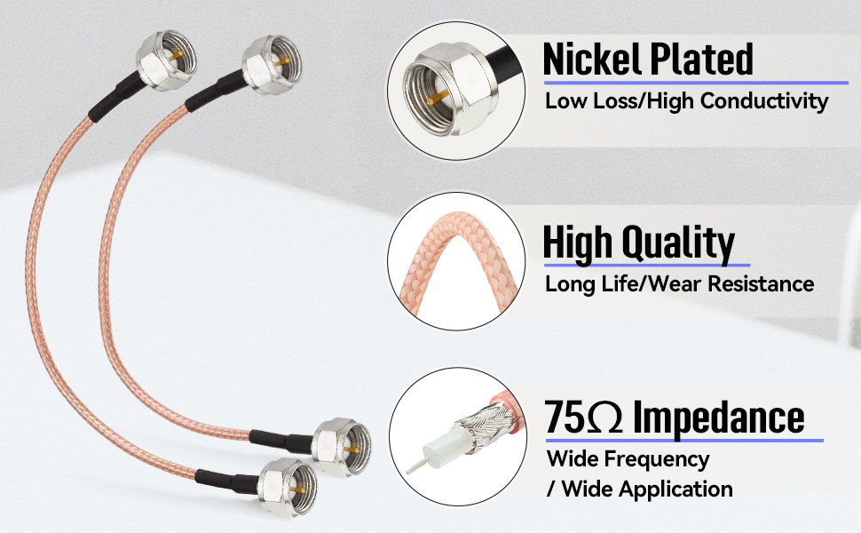 F Type Cable 75 Ohm TV Cable 6inch RG179 Coax Cable
