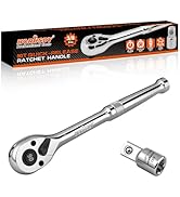 HORUSDY 3/8" Drive 90T Quick-Release Ratchet Handle, Reversible, Chrome Alloy Made, Full Polished...