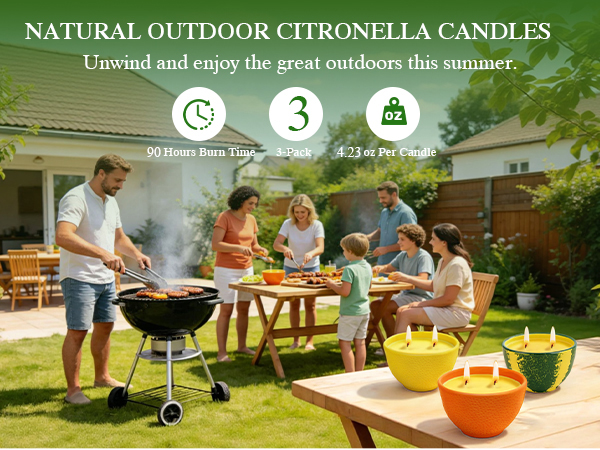 Natural outdoor citronella candles. Unwind and enjoy the great outdoor this summer.