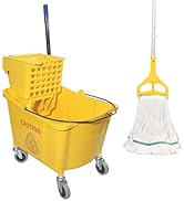 Midoneat Commercial Mop Bucket with Side Press Wringer on Wheels, Including One Commercial Mop, 3...