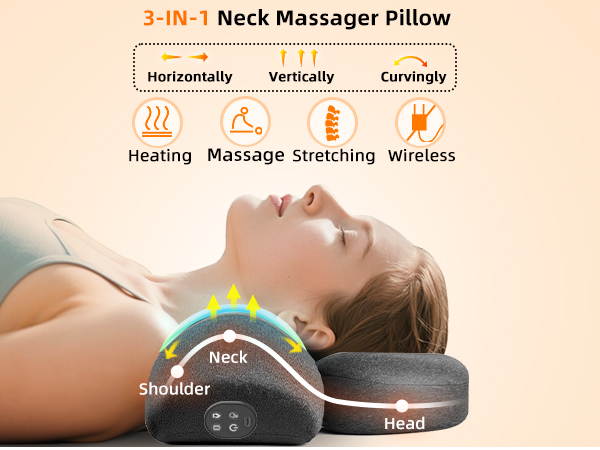 Cordless Heated Neck Massager Pillow for Pain Relief, Neck Stretcher Cervical Traction