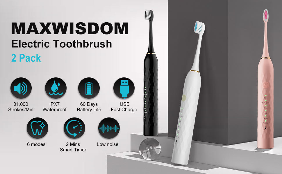 Maxwisdom Electric toothbrush 2 pack