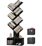 Vagusicc Tree Bookshelf, 6 Tier Bookshelf with Storage, Tall Narrow Bookcase, Wood Book Storage R...