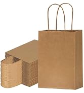 FACEBAG 100-Pack Brown Paper Bags with Handles Bulk, 5.25x3.25x8 Inches,Small-sized Gift Bags wit...