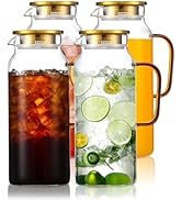 4 Pack 2 Liter/68 oz Glass Pitcher with Lid, Water Pitchers with Handle for Fridge, Large Jug for...