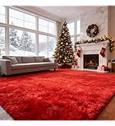 Red Shag Area Rugs for Bedroom Living Room,Ultra Soft Fluffy Christmas Area Rugs 4X6 for Dorm, In...