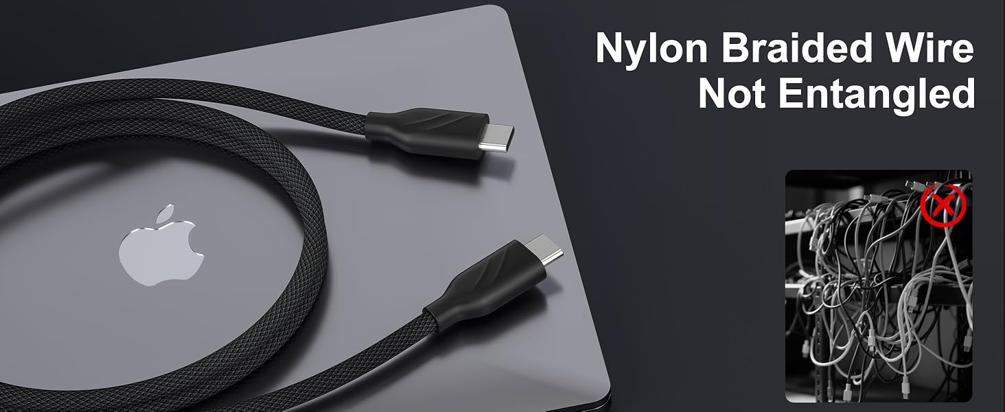 100W PD 5A USB C to C Cable 3ft Nylon Braided Fast Charging Data Cord Chew Proof for multi devices