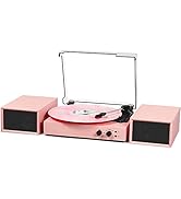 Vinyl Record Player with Dual External Speakers, Vintage 3-Speed Turntable with Stereo Speakers S...