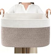 HZFTJOY 65L Collapsible Woven Rope Laundry Basket with Handles-White/Brown | 21x16x12 Foldable Re...