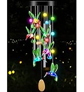 Gifts for Mom from Daughter Son Husband LED Solar Hummingbird Wind Chimes Indoor Outside Best Gif...